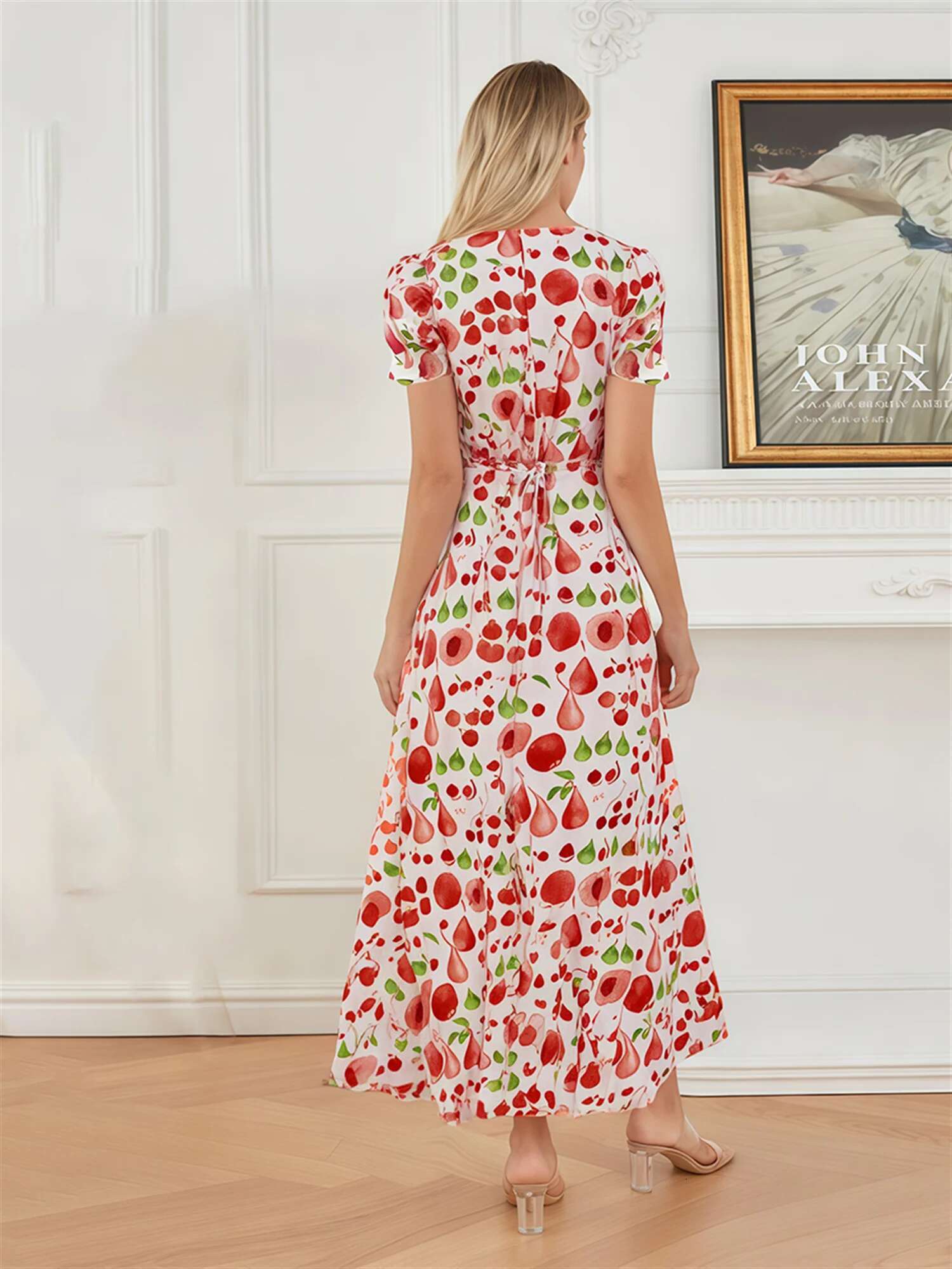 Womens Boho Floral Print Maxi Dress with Short Sleeves and v Neckline Casual Summer Beach Dress with Flowy Fit and Wrap Design