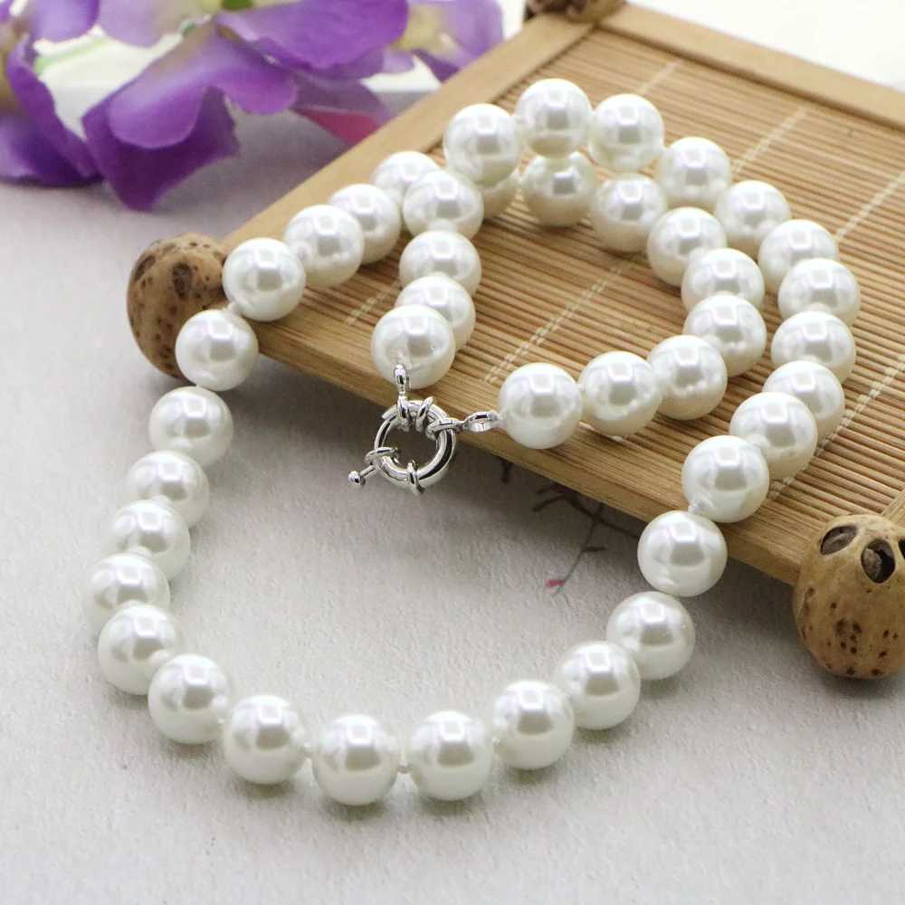 Pearl Necklaces Set for Women Girls 10mm White Round Shell Pearl Beads Necklace Earrings Jewelry Mothers Day Gift Z250607