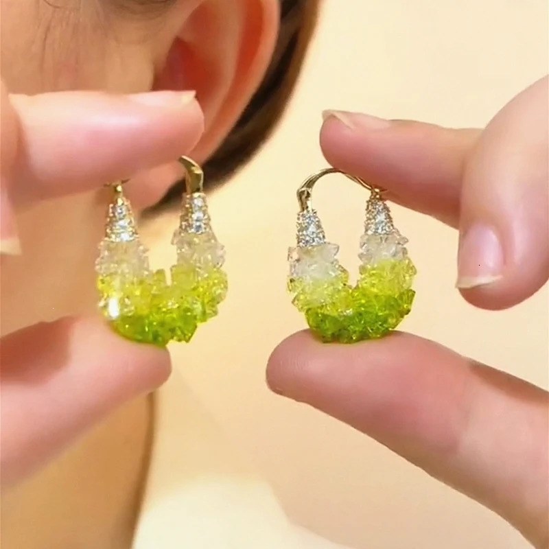 Korean Fashion Jewelry 14K Gold Plated Handmade Crystal Zircon Earrings Elegant Womens Party Accessories 250604