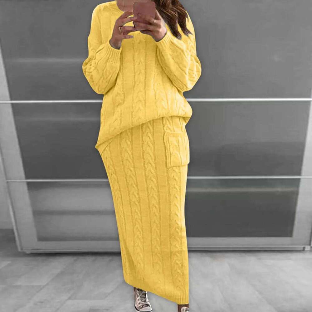 Elegant Women'S Korean Youthful Large Knitted Evening Suit Y2k Pencil Skirt 2 Piece Outfit Office New In Matching Sets