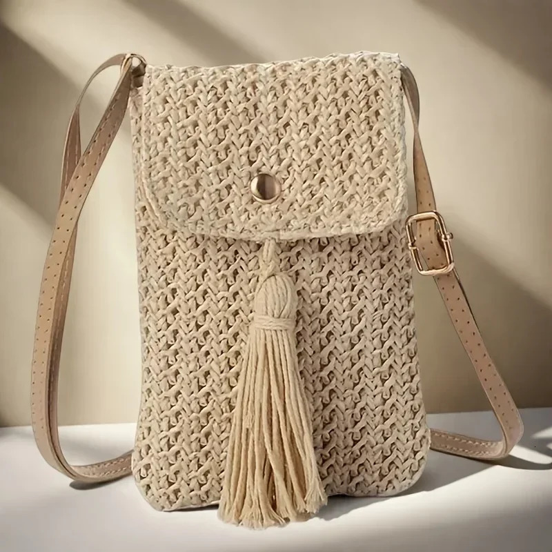 Beachside Mobile Phone Bag and Coin Tassel Woven Womens Mini Shoulder Crossbody Bag Very Suitable for Daily Travel Shoppin 250606