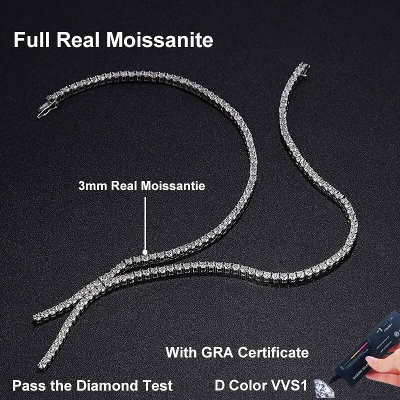 NeeTim Moissanite Tennis Necklace for Woman Certificate Sterling Sier with White Gold Plated Tassel Necklaces Jewelry