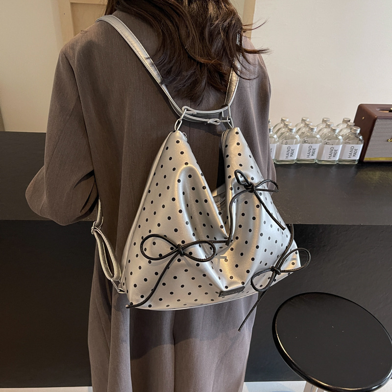 designer Korean Style Polka Dot Bowknot Backpack for Women 2025 New Fashion Trend Multi-use Convertible Shoulder Bag for Outings