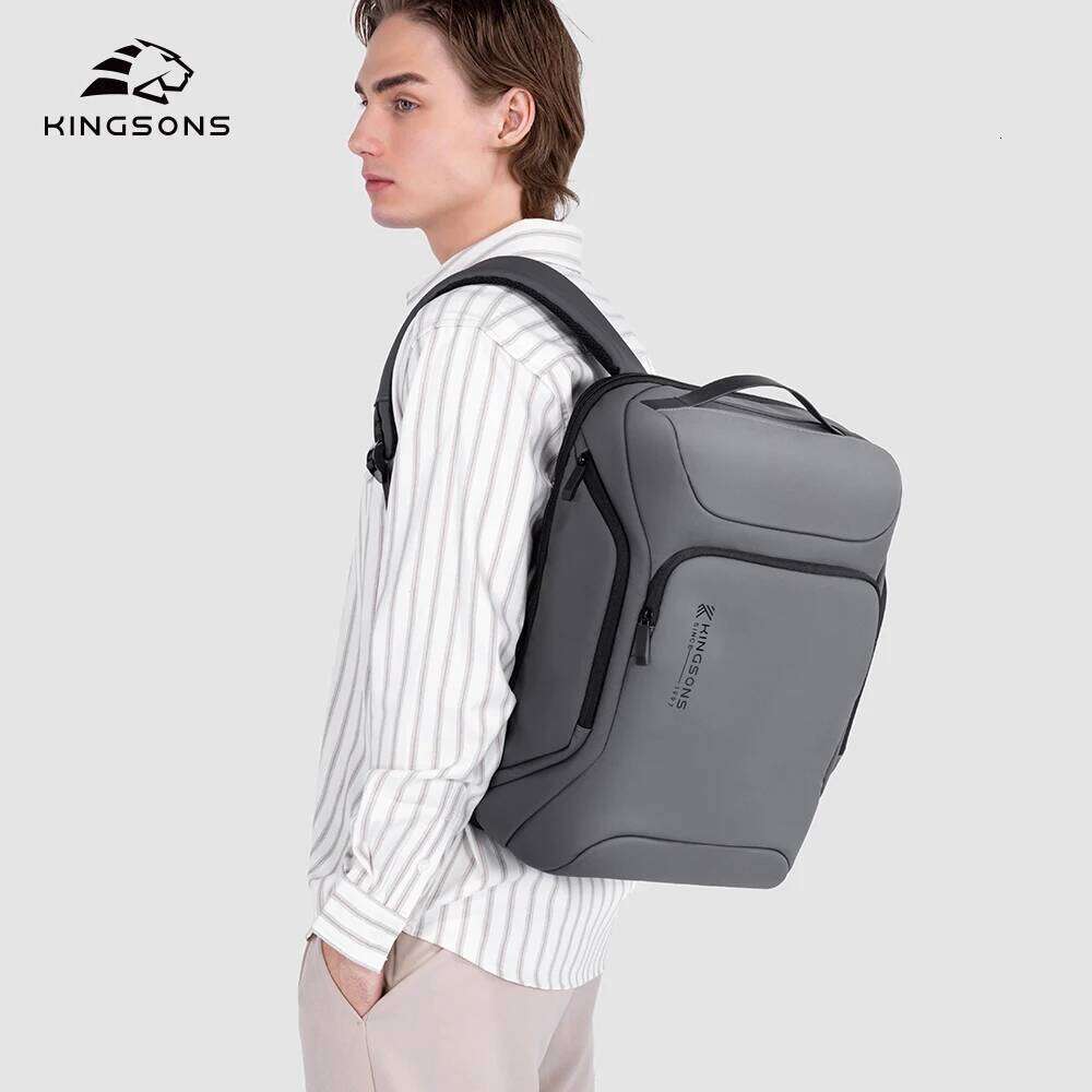 Kingsons Business Backpack For Men 15.6 inch Laptop 2025 Concise Design 180° Open Up USB-A Fast Charging Port Waterproof Black