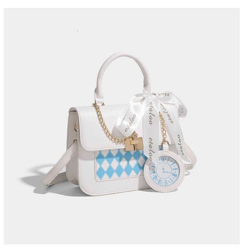 JIAERDI Sweet Bow-Knot Handbags Women Japanese Kawaii Lolita Square Crossbody Bags Ladies Chessboard Dia Grid Black Itabag