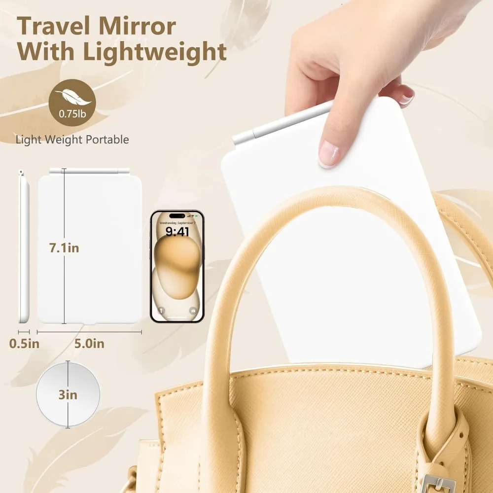 Rechargeable Makeup Mirror with 3 Color Lights for Travel Vanity Cosmetic Mirror with LED Portable Compact Handheld with 10X 250604