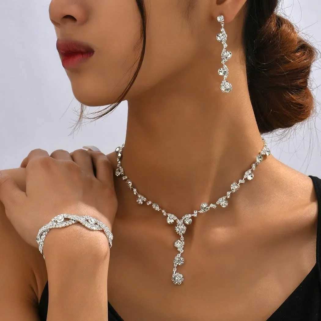 Jewelry Set for Women Rhinestone Earrings Silver Earring Necklace Party Prom Wedding Earrings Jewelry for Women Z250607