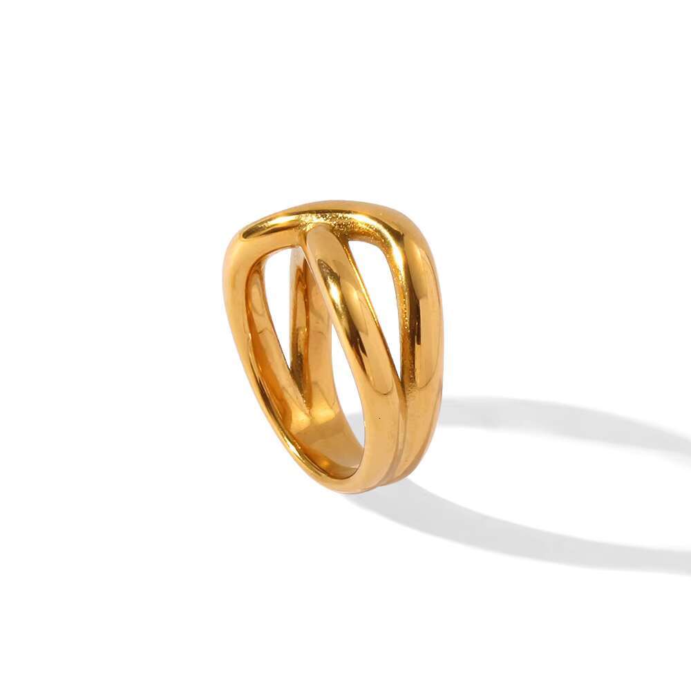 Wholesale Hot Sales Trendy Simple 18K Gold Plated Stainless Steel Popular Geometric Ring for Women