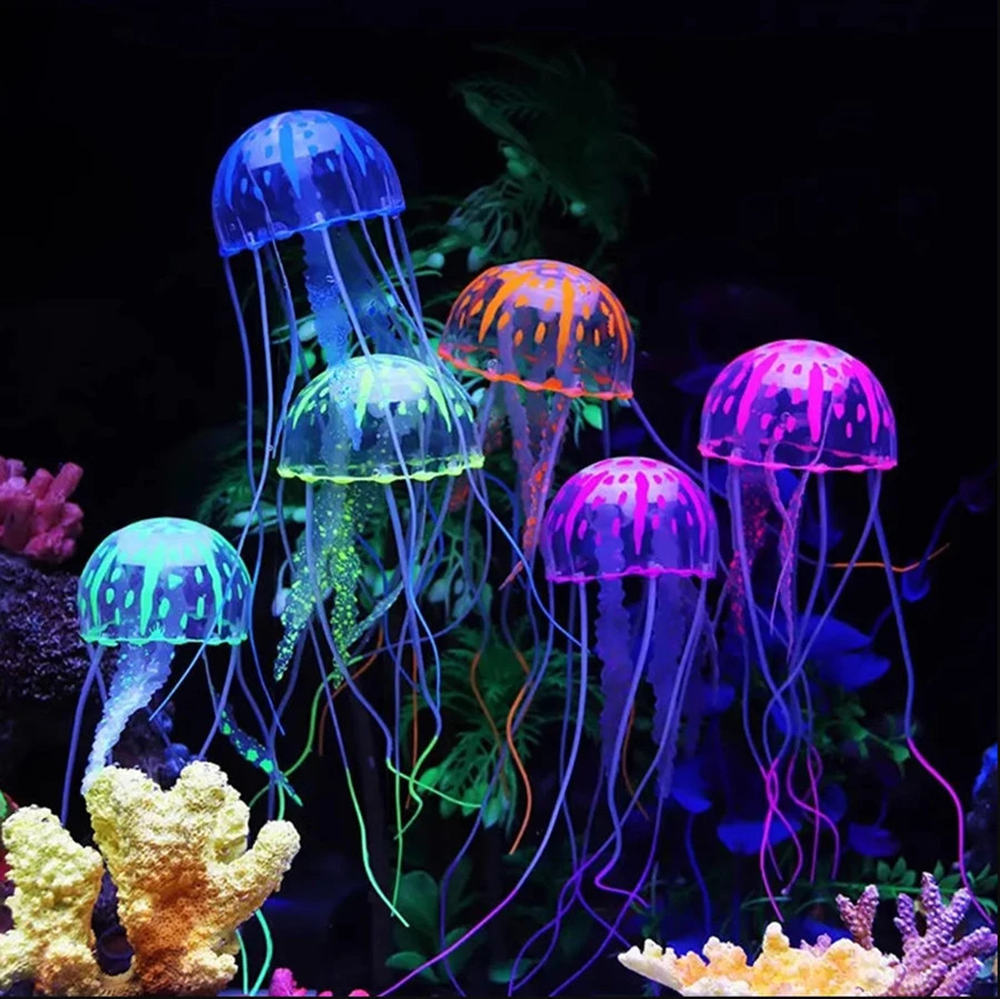Colorful Artificial Glowing Effect Silicone Vivid Jellyfish Fish Tank Aquarium Decor Submarine Ornament Decoration Aquatic Pet 250604