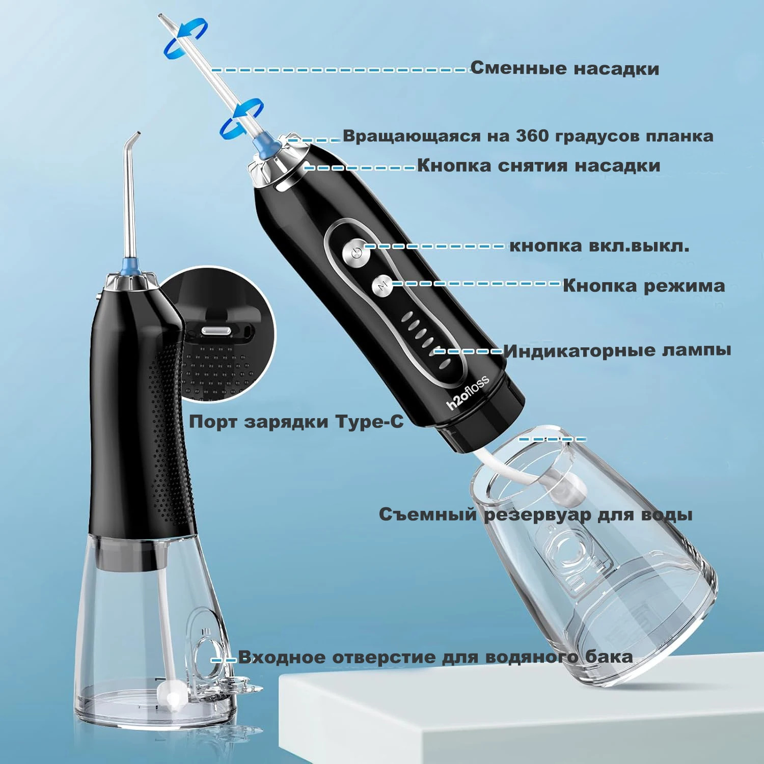 h2ofloss Portable Water Flosser for Teeth Electric Oral Irrigator Dental Water Jet Tooth Pick Rechargeable for Home and Travel 250605