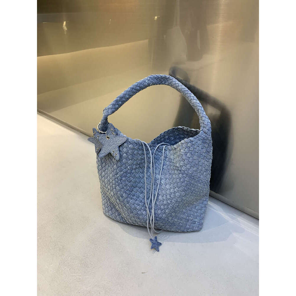 Tie Dye Denim Handwoven Tote Large Capacity Shopping Casual Shoulder Handbag Star Bag