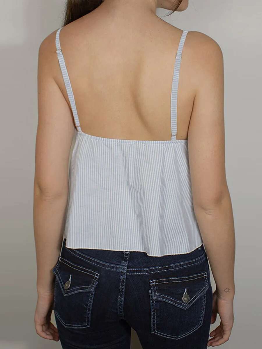 Womens Summer Striped Print V-neck Backless Camisole with Spaghetti Straps and Sleeveless Design for Casual Wear