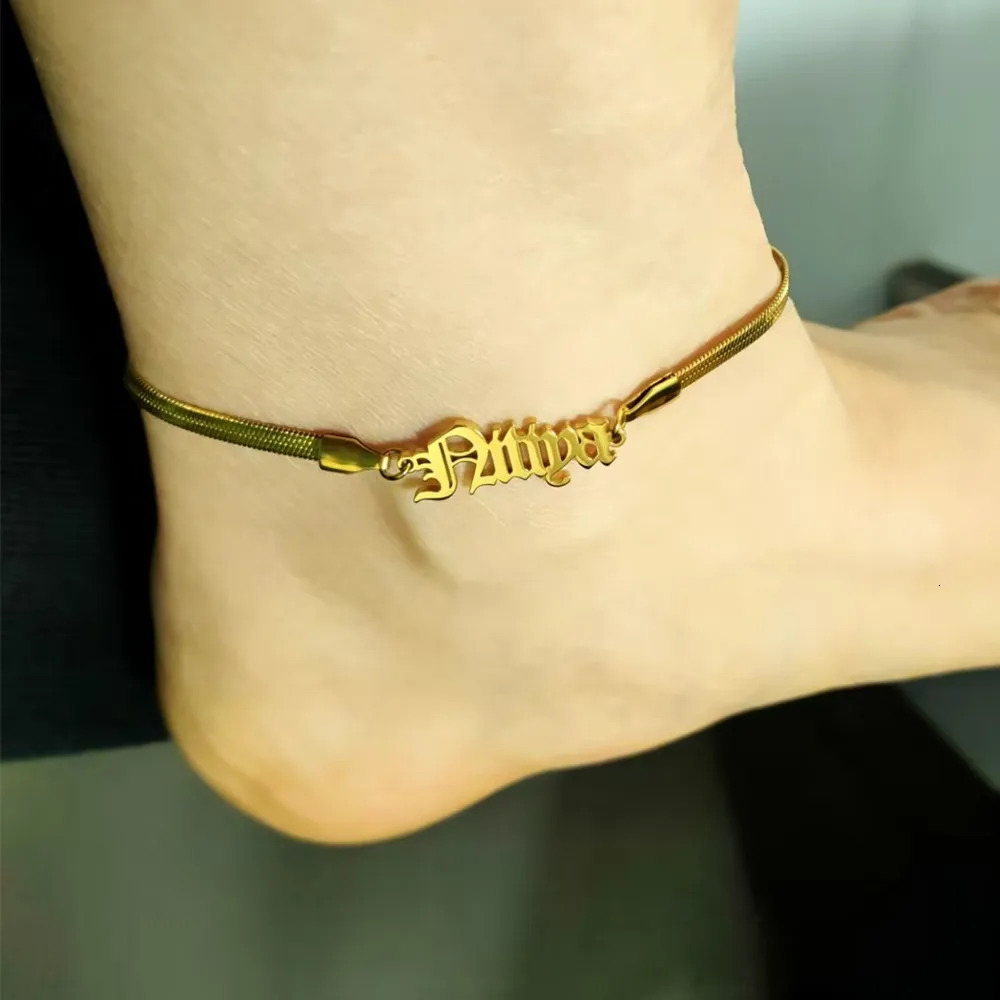 Custom Name Letter Anklet For Women Stainless Steel Bracelet For The Foot Herringbone Chain Customized Nameplate Anklets 250606