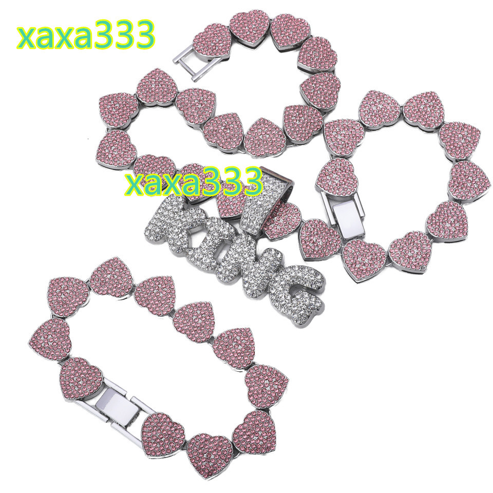 Hot Selling Cuban Chain Hip Hop Jewelry Silver Plated Gold Link Chain with Rhinestone Zinc Alloy Necklace Bracelet