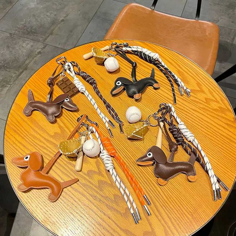 1pcs Cute Braided Rope Bag Pendant High-grade Keychain Dachshund For Phone Bag Accessories XJ250607