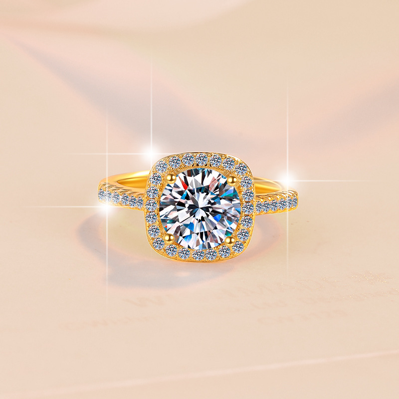 Elegant Moissanite Diamond Ring in S925 Sterling Silver with 18K Gold Plating, Perfect for Engagements, Weddings, and Special Occasions, Cross-Border 