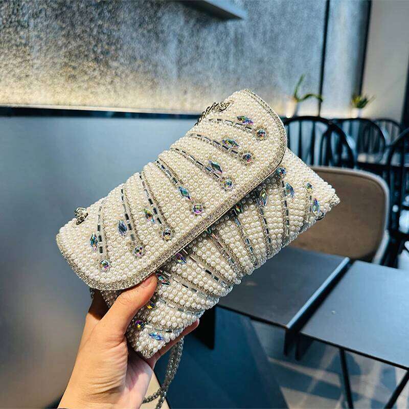 JIOMAY Quiet Pearl Purse Designer Rhinestone Purses For Women Shiny Party Clutch Bags Messenger Bag Wallet