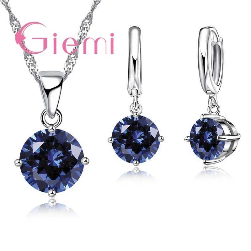 925 Sterling Silver Pendant Necklace Earrings For Women Engagement Fashion Jewelry Set Trendy Austrian Crystal Wholesale Z250607