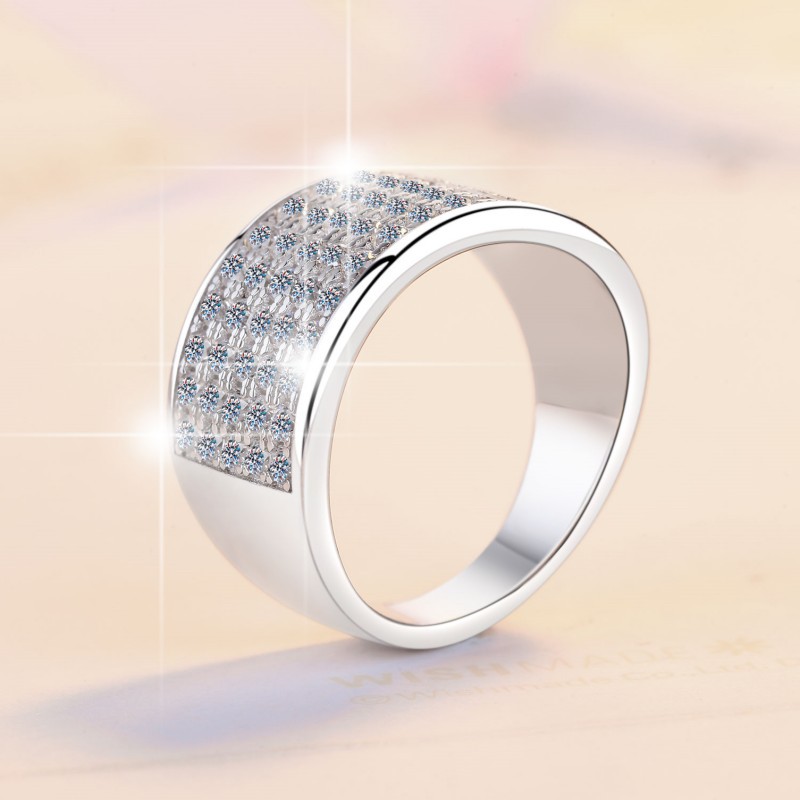 S925 Sterling Silver Moissanite Ring with Starry Sky Design, Wide Band, Perfect for Engagements and Weddings, Affordable Luxury, Cross-Border Wholesal