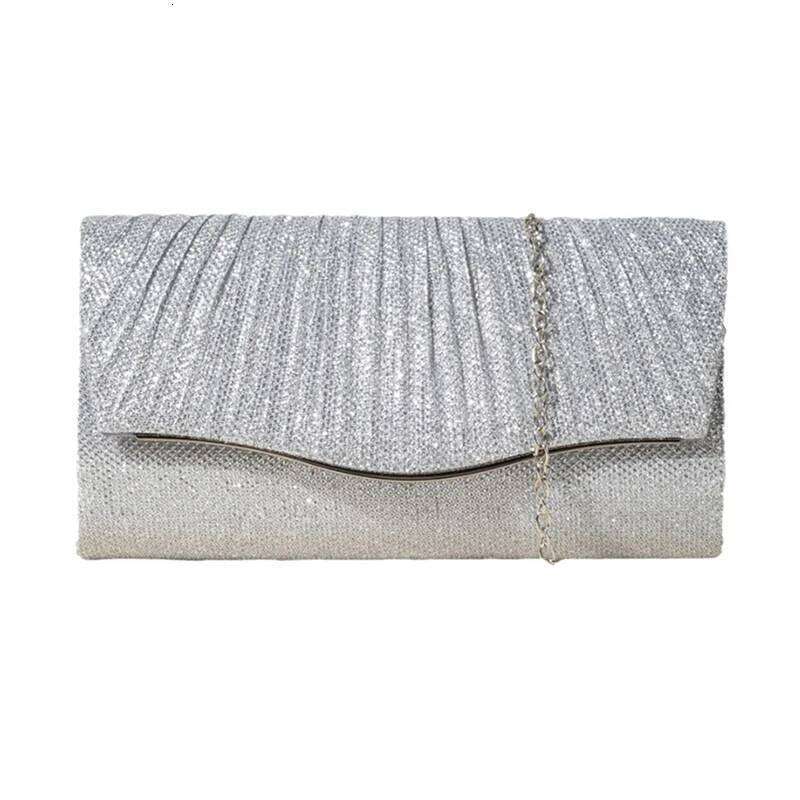 Glitter Shiny Women Evening Bag Fashionable Pleated Ladies Long Chain Purses Wedding Dinner Party Small Clutch Handbag