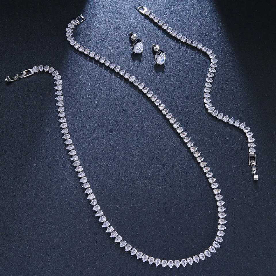 Fashionable Classic Water Drop Zircon Necklace Earring Three-piece Set Dinner Wedding Party Dress Accessories Z250607