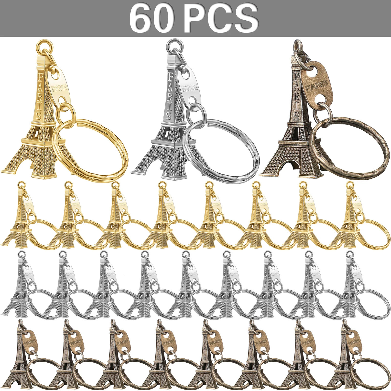 60Pcs Eiffel Tower Key Chain Key Ring Car Motorcycle Keychain Height Metal Creative Model Keyring For Christmas Gift 3 Colors 250530