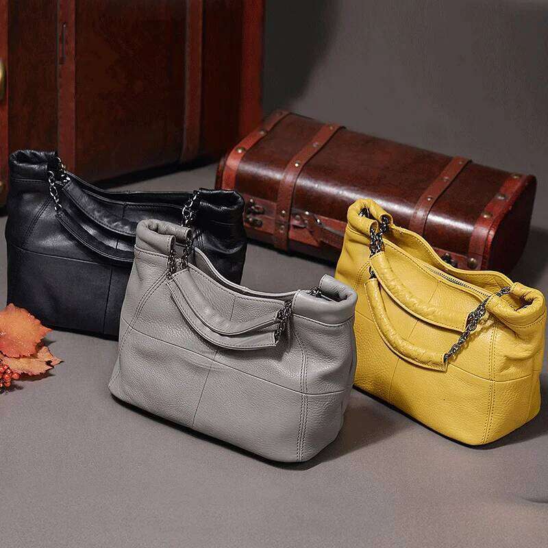 Woman Handbags Genuine Leather For Women 2023 Famous Designer Plaid Casual Totes Chains Crossbody Bags Ladies Shoulder Bag