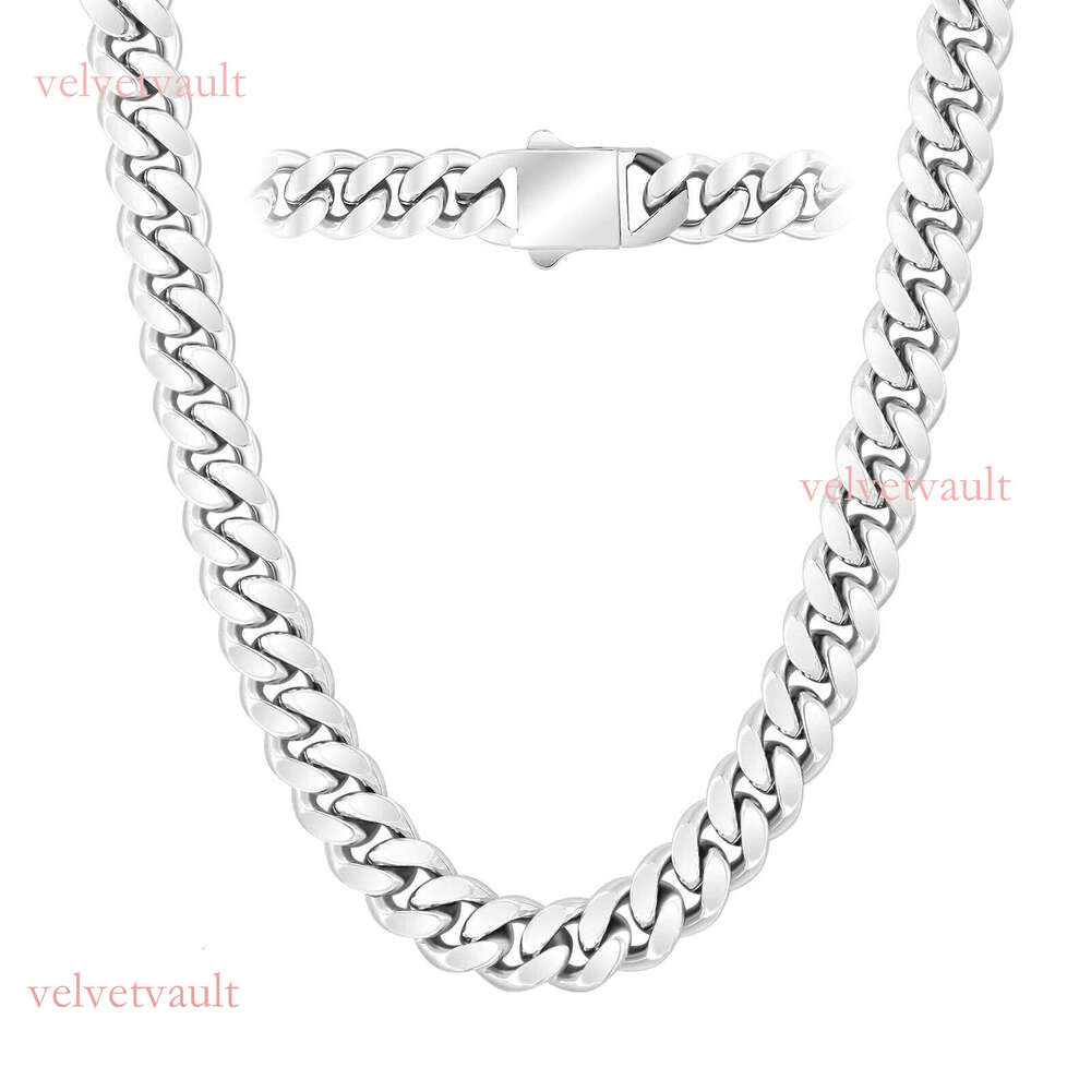 10mm Necklace Pure Sier Electroplated 316L Stainless Steel Matte HipHop Jewelry Unisex Miami Cuban Chain