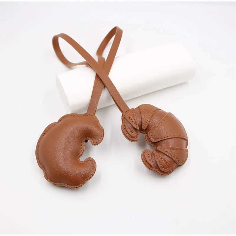 multi-layer patch Croissant Keyring Soft PU Leather Bag Charm - Sweet bag accessories pendant Gift Idea for Women Girlfriends XJ250607