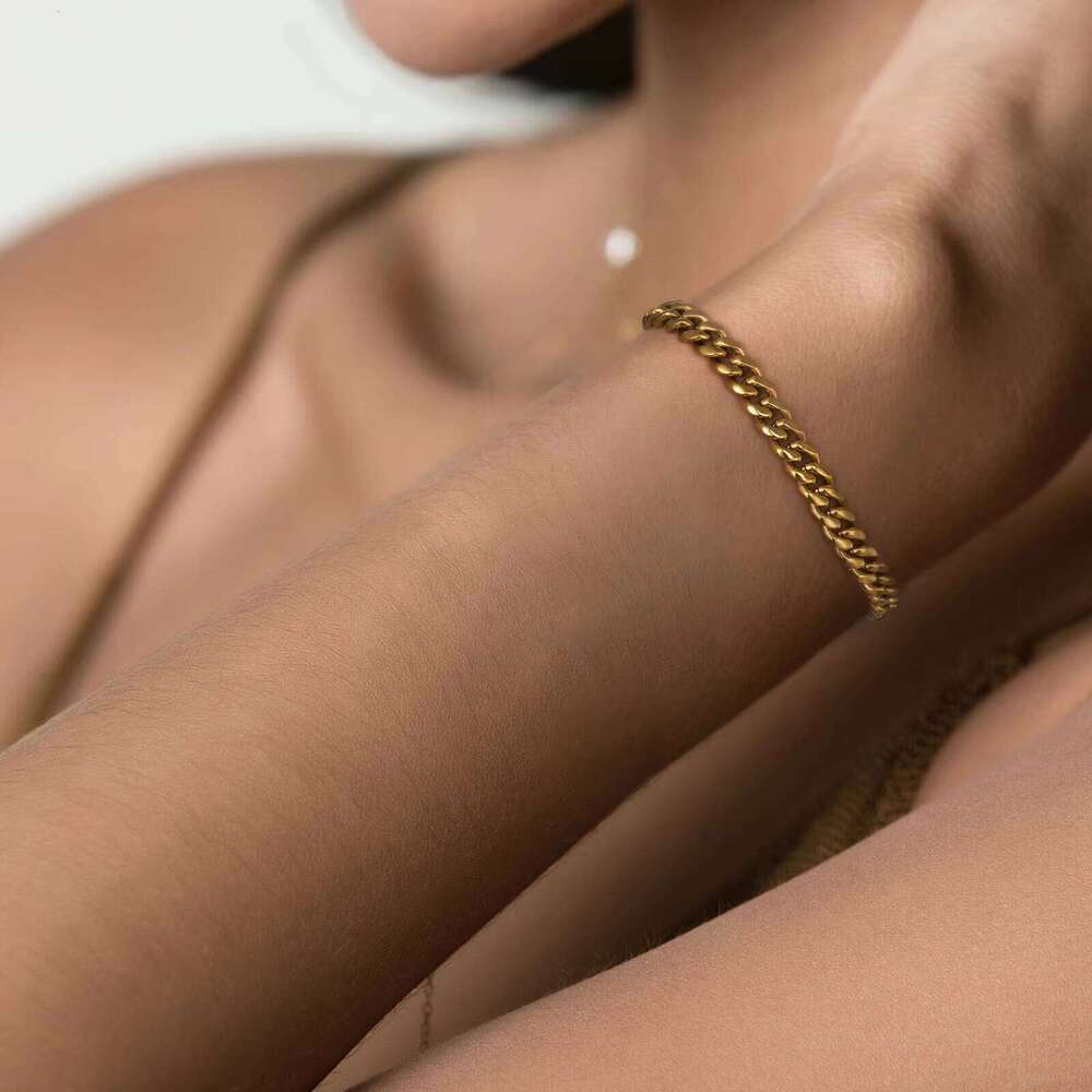 Real Gold Plated 3mm 5mm Durable Waterproof Stainless Steel Jewelry Gift Miami Cuban Chain Bracelet for Men and Women
