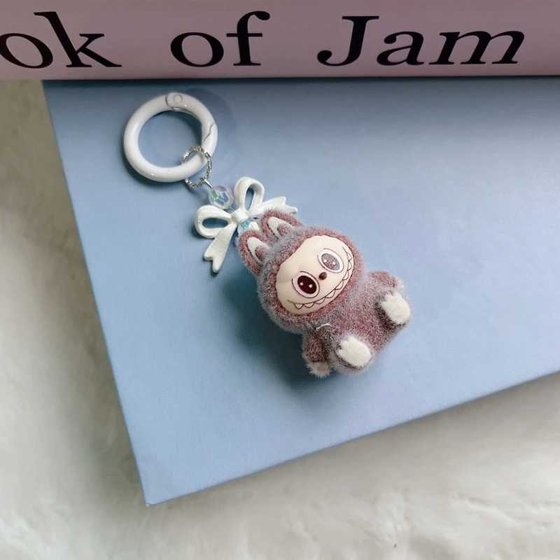 Cartoon Mini Labubu Keychain Kawaii Keyring for Bags Phone Hanging Pendant Charm Cartoon Plush Doll Key Chain Gift XJ250607
