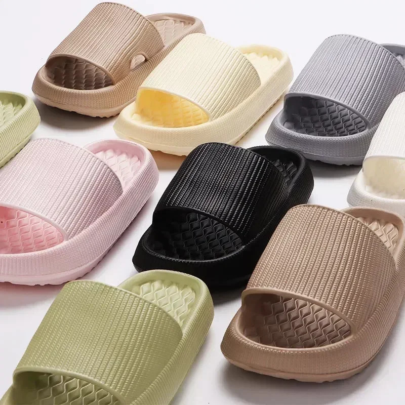Womens Thick Platform Cloud Slippers EVA Soft Sole Pillow Slides Summer Beach Flip Flops Women Non Slip Bathroom Home Slippers 250605