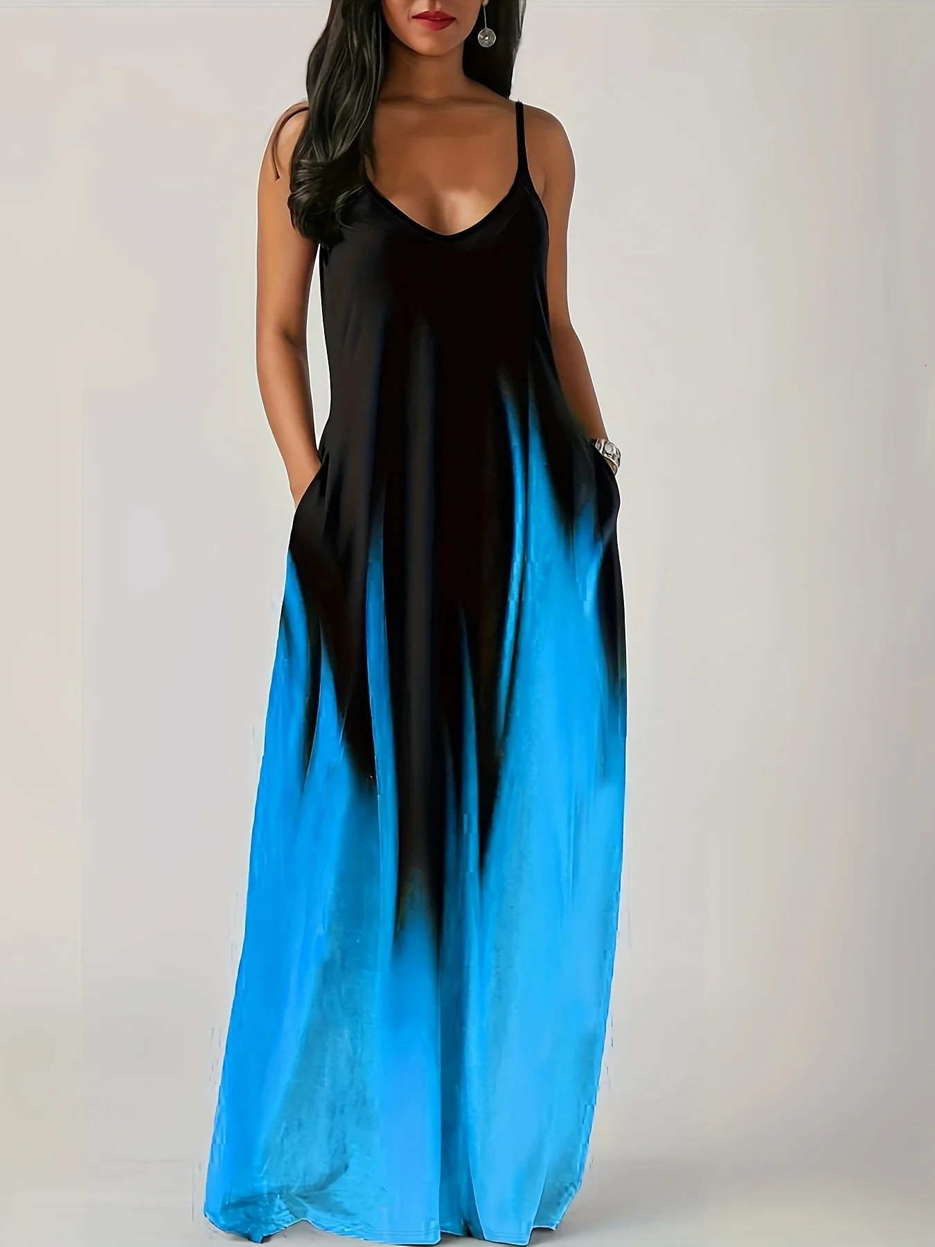 Plus size Summer cool style camisole long dress abstract fashion print temperament street 250526