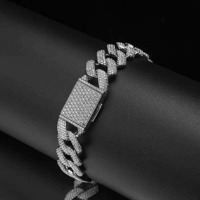 14mm Brass Hip Hop Zircon Link Corrosion-Resistant Comfortable Modern Sier Cuban Chain Bracelet Moissanite Main