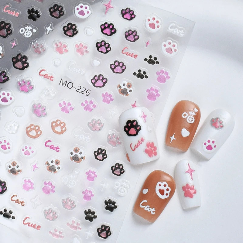 5d Embossed Nail Art Stickers Japanese Cute Jelly Cats Claws Adhesive Sliders Decals Decorations For Tips Manicures 250605