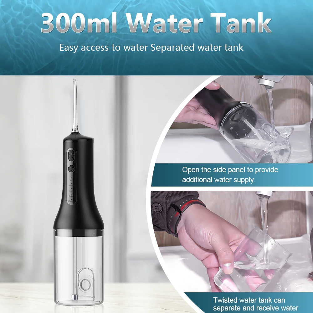 Sarmocare Dental Water Flosser Portable Oral Irrigator USB Rechargeable 4 Mode 300ml Teeth Cleaner Toothbrush Oral Hygiene Clean 250605