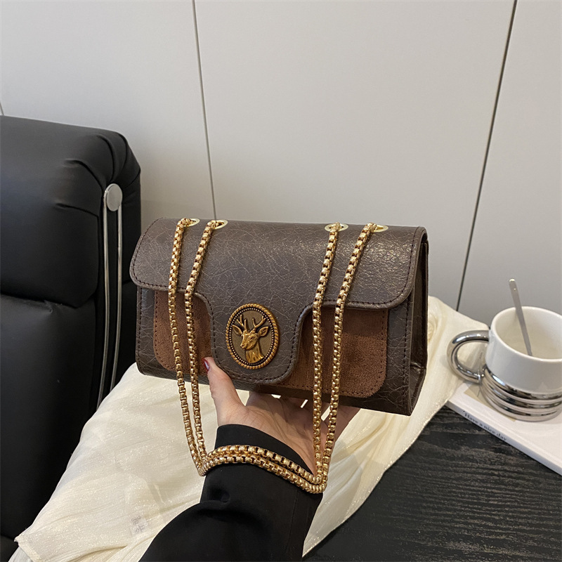 Luxury Brand Designer Bag Women's Crossbody Bag 2025 Summer New Chain Small Square Bag Fashion Casual Simple Retro Deer Head Small Shoulder Bag