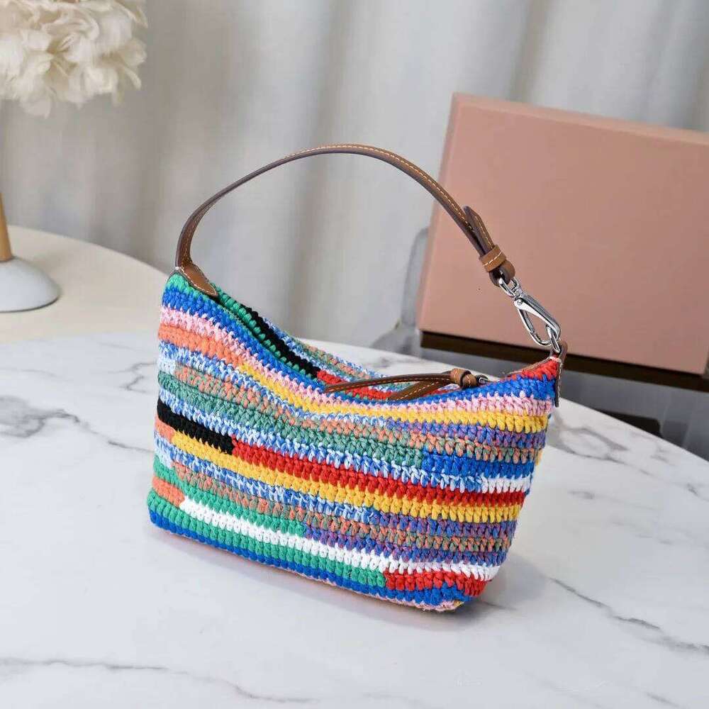 Women's Handbag Rainbow Woven Lunch Box Large Capacity Armpit Bag 2025 New High-Quality Fashionable Elegant Versatile
