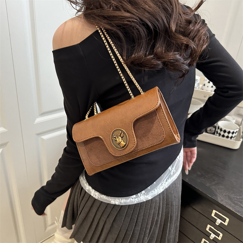 Luxury Brand Designer Bag Women's Crossbody Bag 2025 Summer New Chain Small Square Bag Fashion Casual Simple Retro Deer Head Small Shoulder Bag