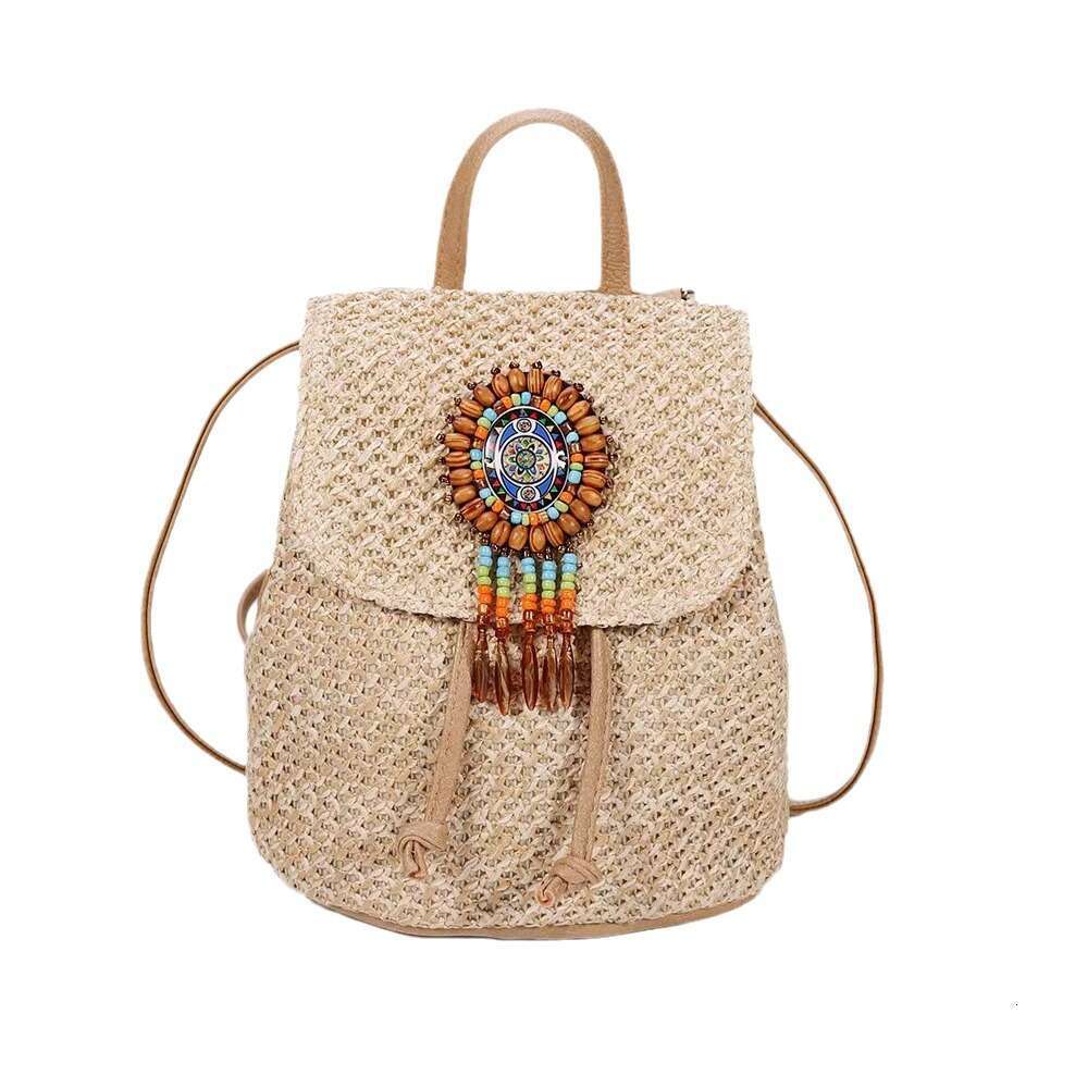 Straw Backpack New High-End Bucket Niche Design Woven Double Shoulder Bag