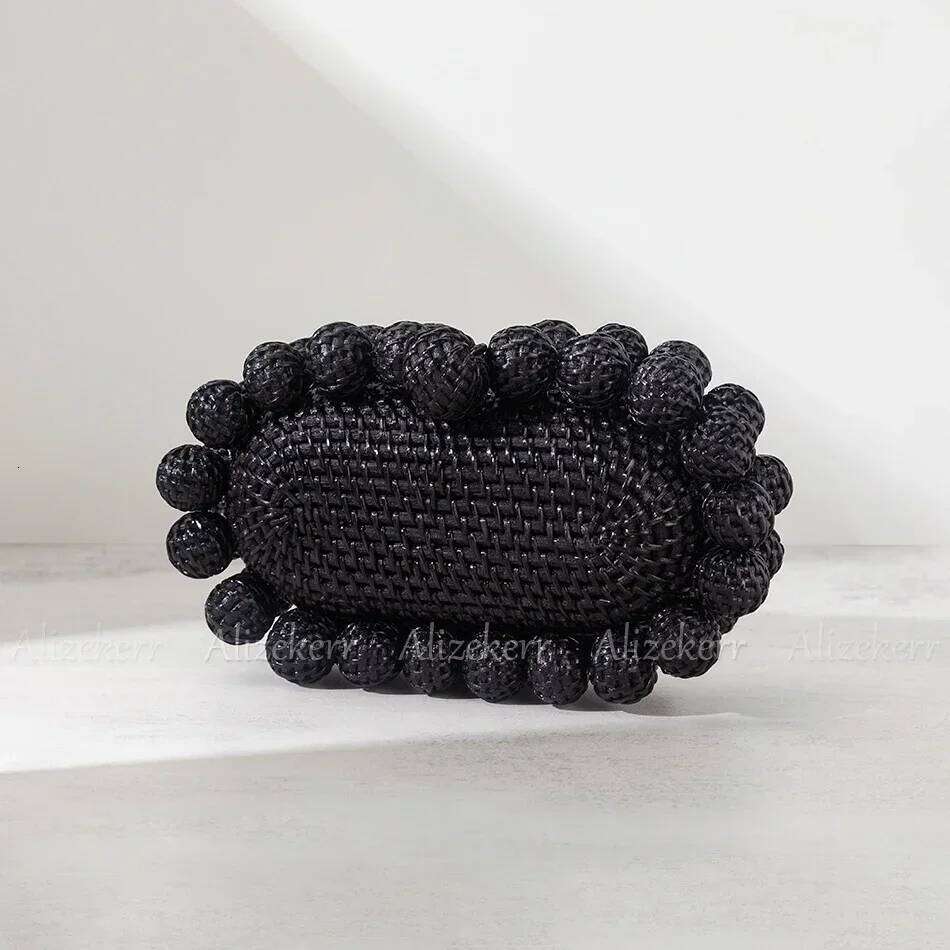 Alizekerr Beaded Beach Clutch Bags Women 2024 Boutique Elegant Designer Hand Woven Rattan Handbag Bohemian Summer Holiday