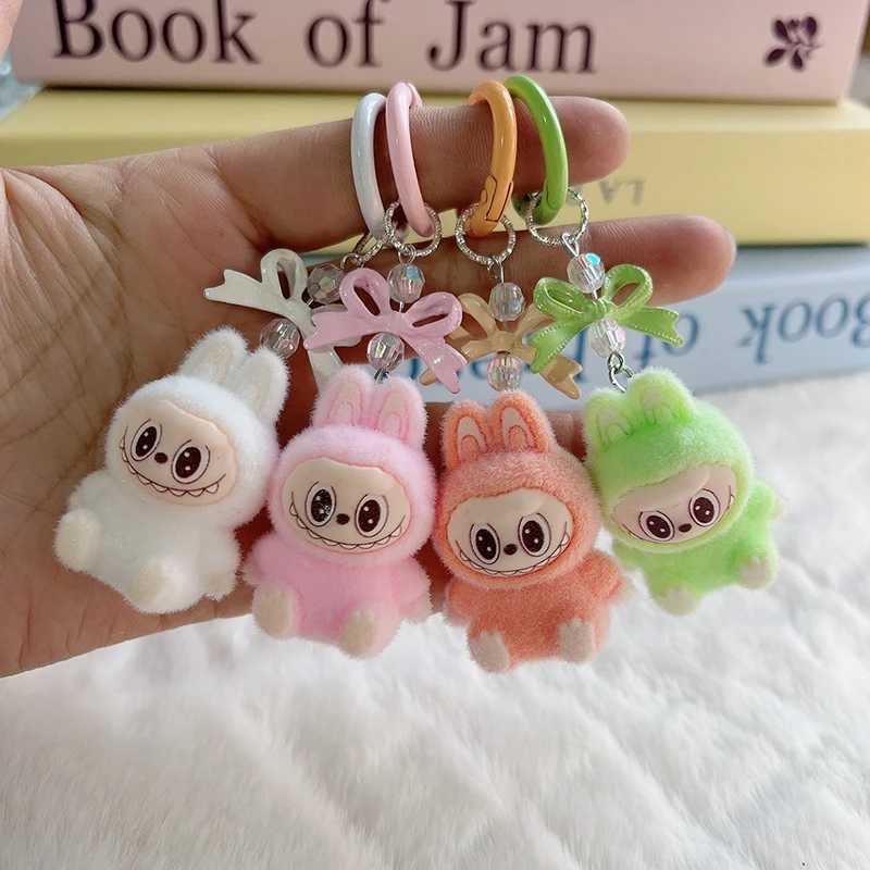 Cartoon Mini Labubu Keychain Kawaii Keyring for Bags Phone Hanging Pendant Charm Cartoon Plush Doll Key Chain Gift XJ250607
