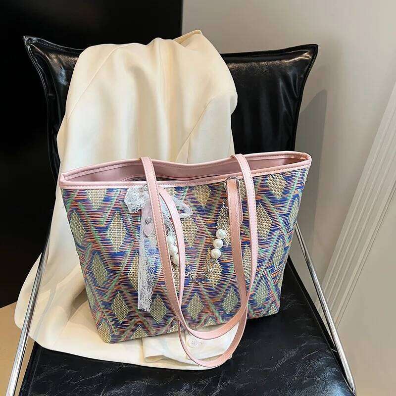 New With Fresh Bohemian Style, Women's Shoulder Tote Bag, Large Capacity Casual Shopping Bag