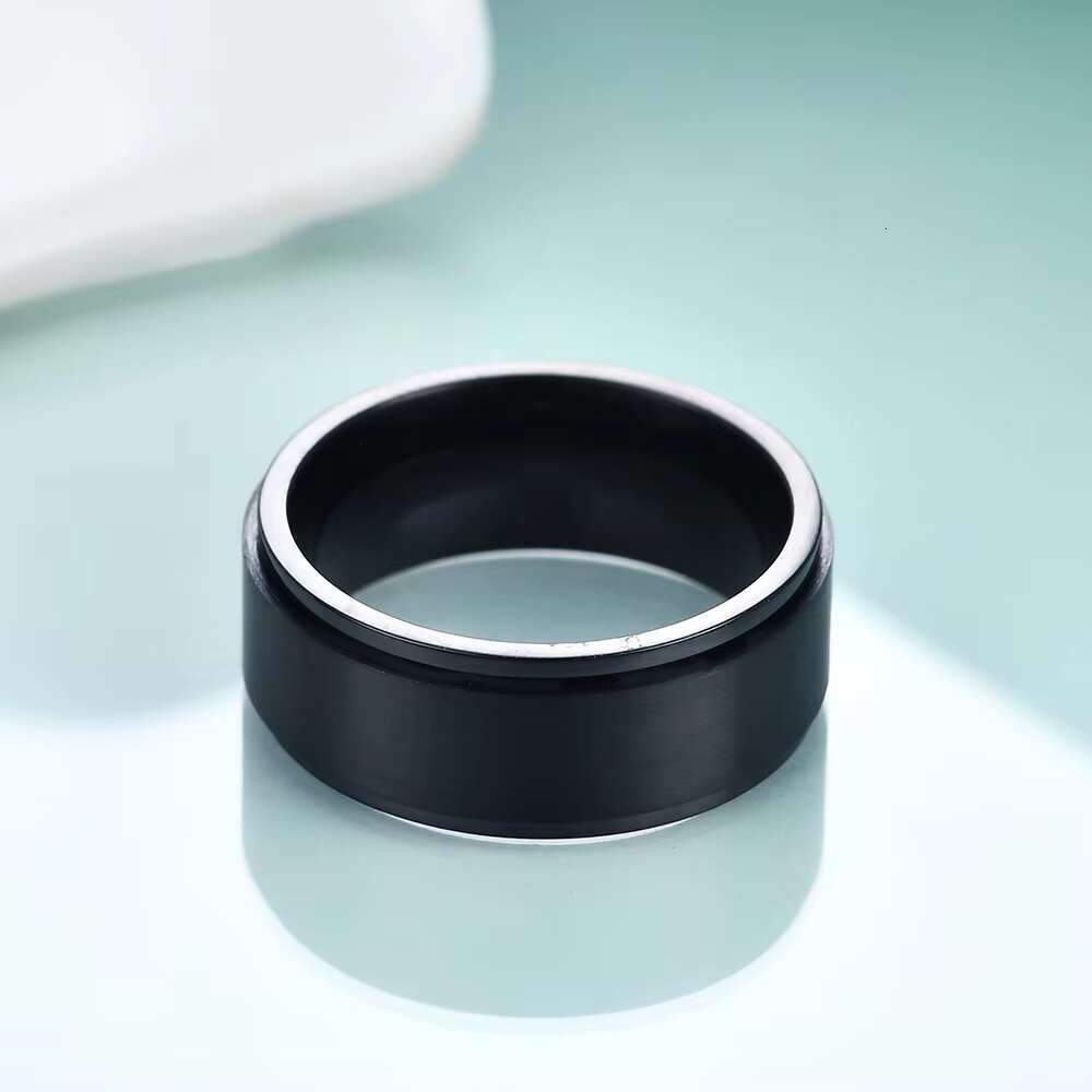 New Popular 8mm Men Stress Release Accessory Spinner Ring Casual Stylish Stainless Steel Silver Black Rotatable Spinner Ring