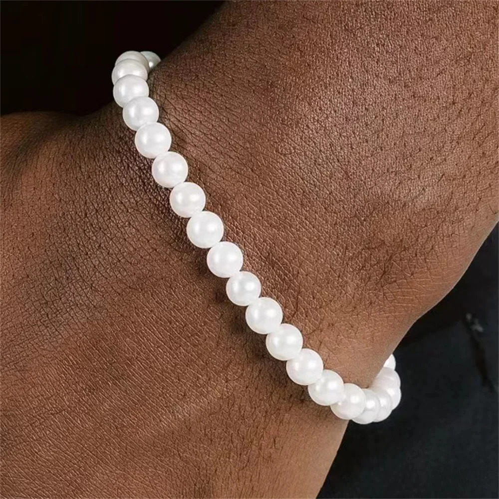 Simple Retro Pearls Bracelet For Women Stretch Acrylic Bead Men Bracelet Fashion Party Jewelry Pearl Wristband Gift 250528
