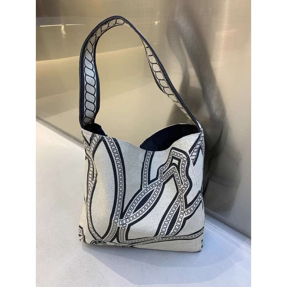 Linen Print Bag New Single Handheld Canvas Designer Shoulder Versatile Fashion