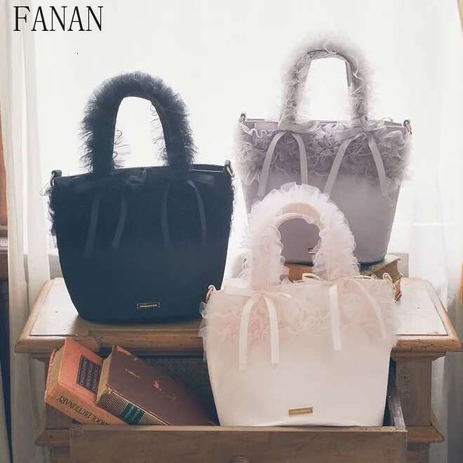 2025 New Cute Fashion Women's Handbags Mesh Lotus Leaf Lace Portable Shoulder Bags Casual Crossbody Clutch Bag Japanese Style