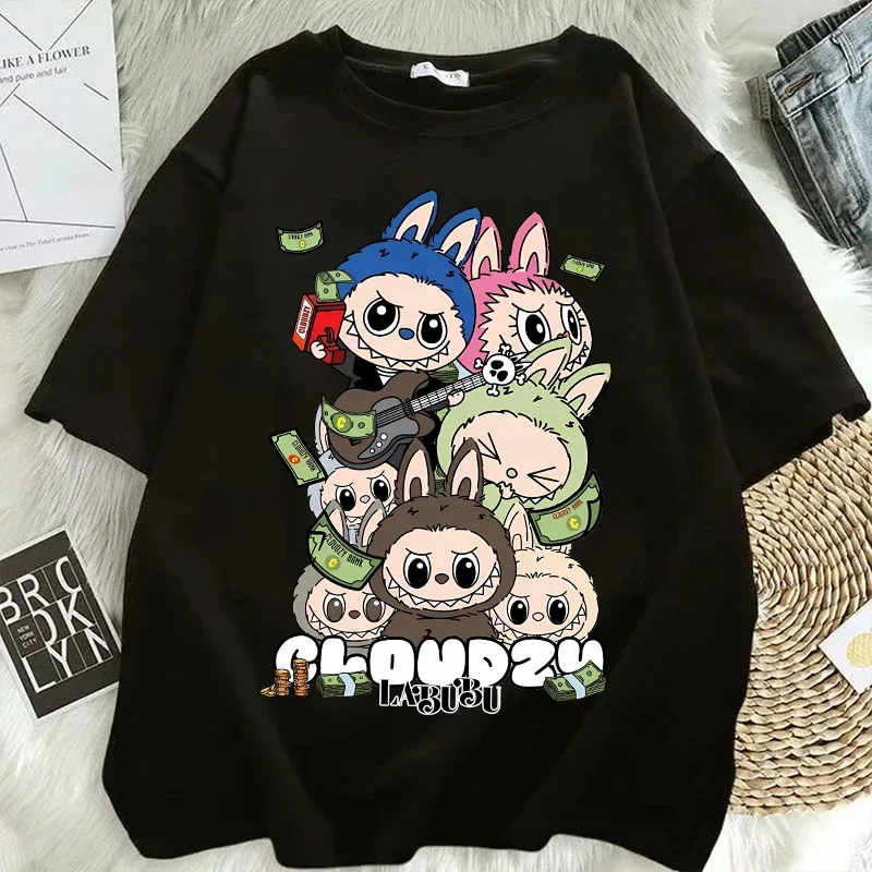 Labubu Clothes Summer 100% Cotton Designer T-shirts for Women Anime Fashion Short Sleeved Top Hip Hop Black White Tops High Quality Clothes