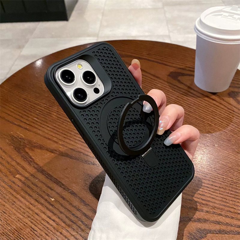 Heat Dissipation Magnetic Case For iPhone 16 15 14 Plus 13 12 11 Pro Max Magsafe Ring Holder Cover Breathable Cooling Mesh Shell