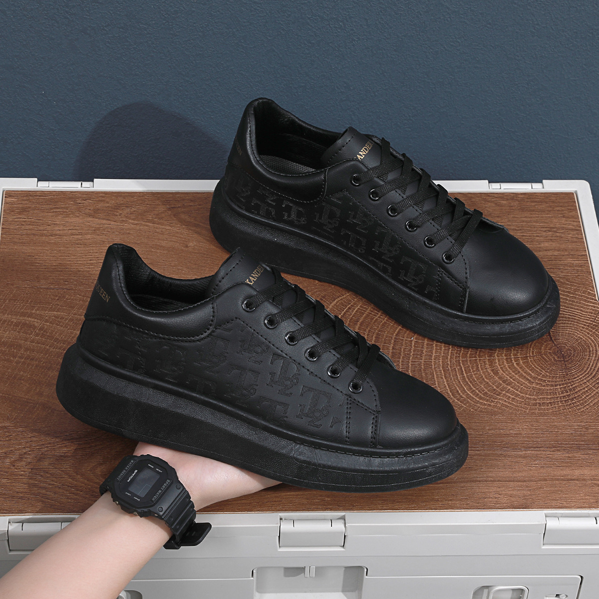 designer men's new outdoor little black shoes, men's casual and fashionable, leather thick-soled, versatile sponge shoes, men's board s